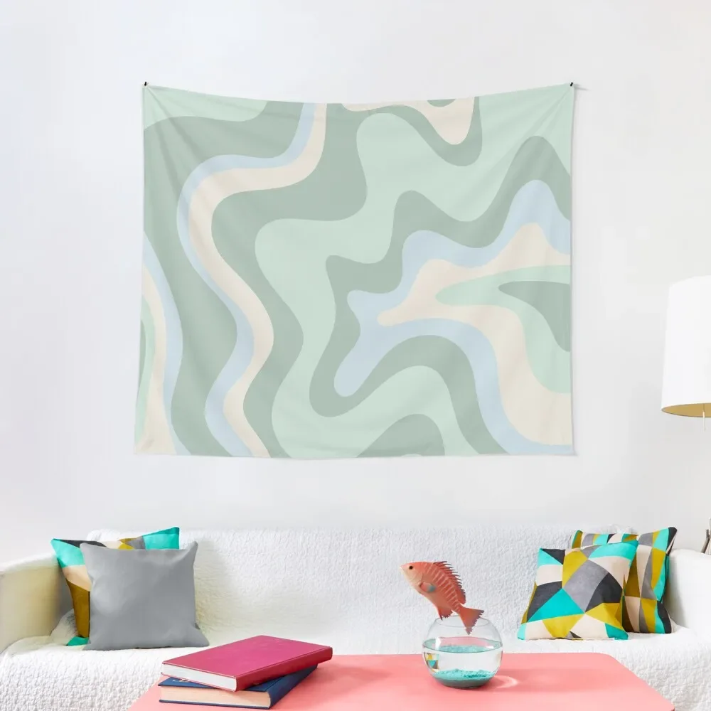 

Retro Liquid Swirl Abstract Pattern Celadon Mint Green Baby Blue Beige Tapestry Wall Decor Home Decorations Aesthetic Tapestry