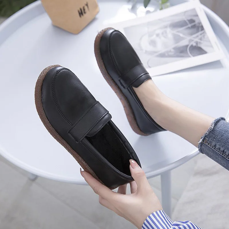 Spring Autumn Women Flat Shoes Woman Loafers Soft Casual Slip on Shoes Genuine Leather Footwear Lightweight Mother Flat Shoes