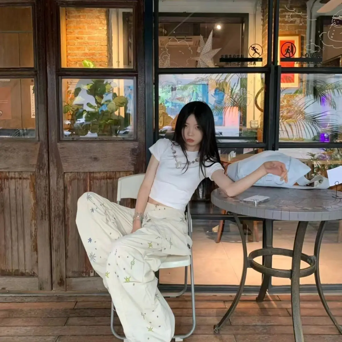 Detachable Star Women White Baggy Cargo Pants Aesthetic High Waist Oversize Parachute Pants Vintage Trousers Clothes
