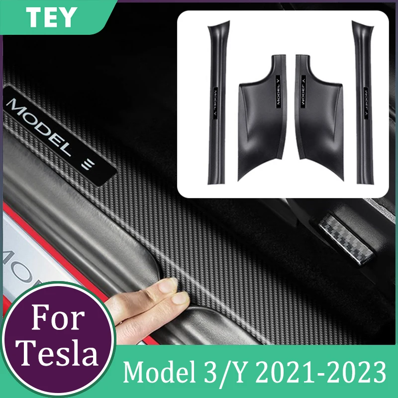 

Tesla Door Sill Guard Strip Sticker For Tesla Model 3/Y 2021-2023 Accessories ABS Carbon Fiber Pattern Interior Mouldings