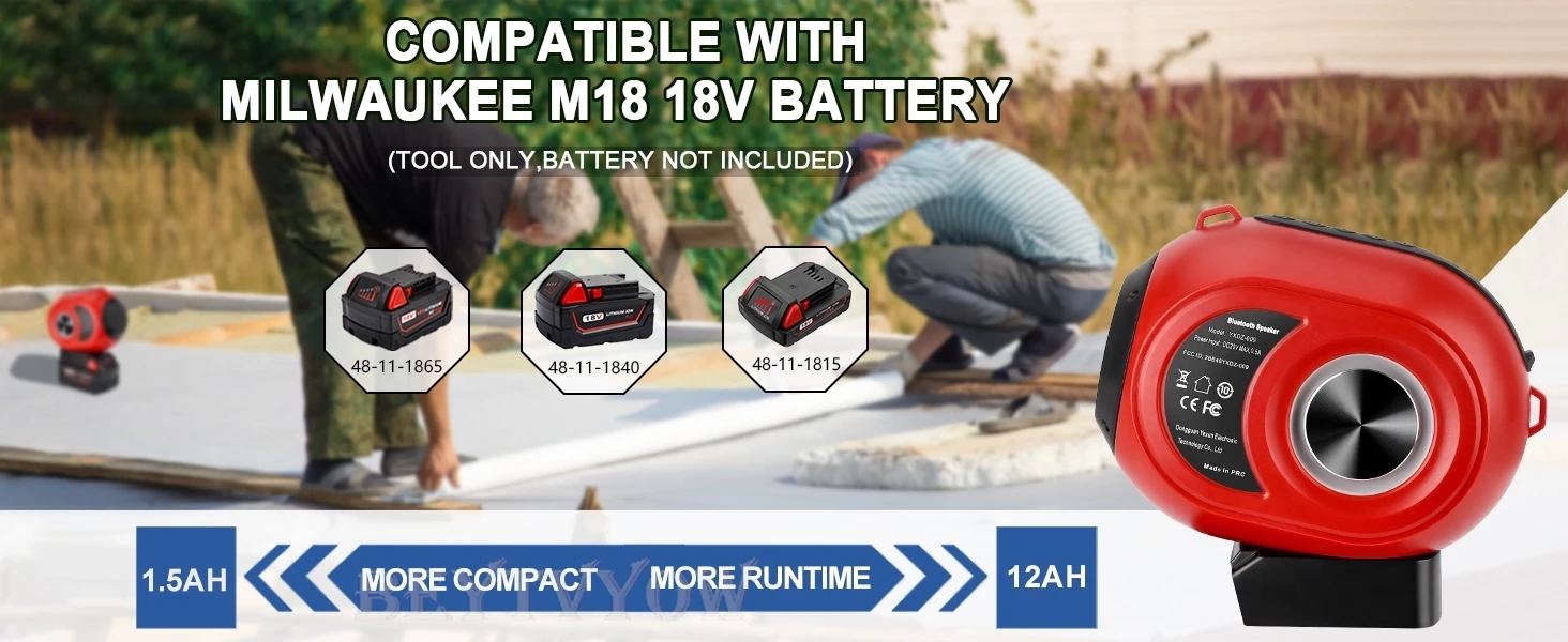 Bluetooth Speaker for Milwaukee 18v Battery Wireless Speaker with HD Sound BT 5.