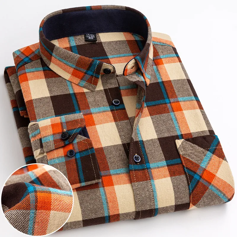 Spring Shirt Men 100% Cotton Plaid 