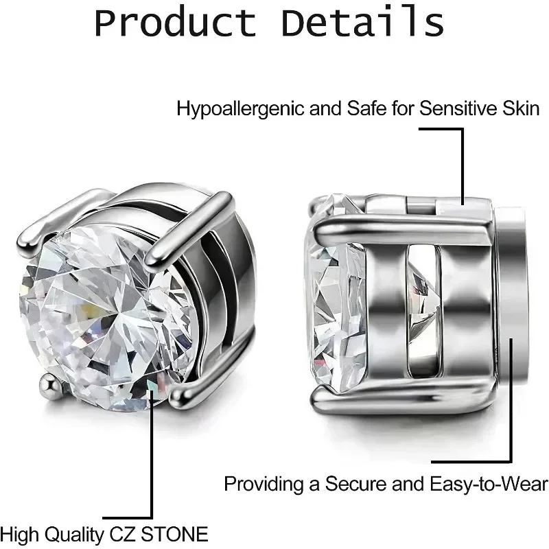 OPVYAEU 4 paia di 5/6/7/8mm Orecchini Magnetici in Acciaio Inossidabile per Uomo Donna Unisex Non-Piercing Calamita Finti Orecchino Set