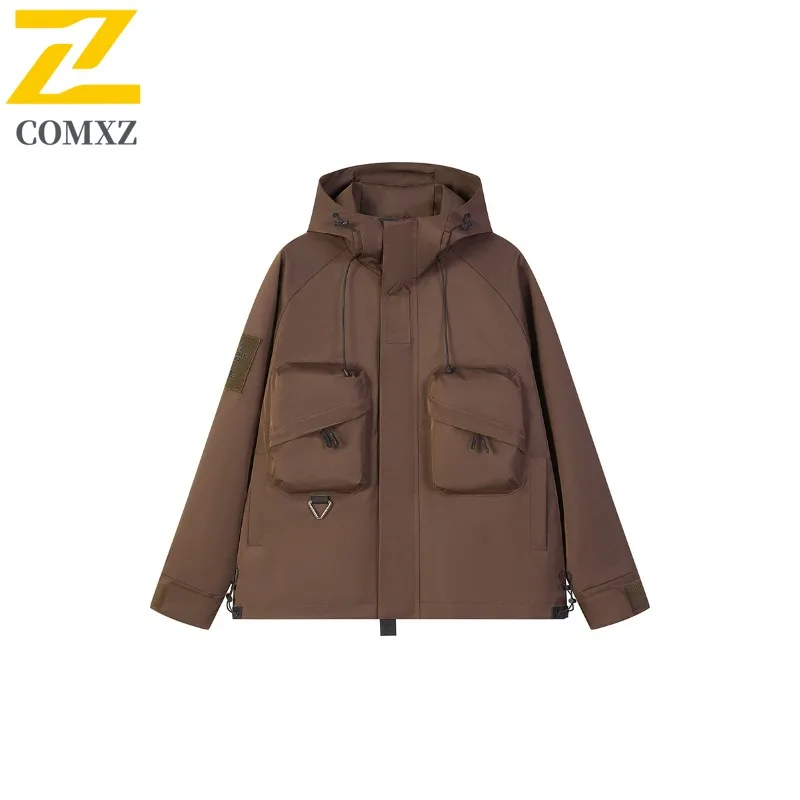 COMXZ Casual High Quality Mens Jacket Hooded Outdoor Camping Multi Functional Windbreaker Daily Style Autumn Clothing
