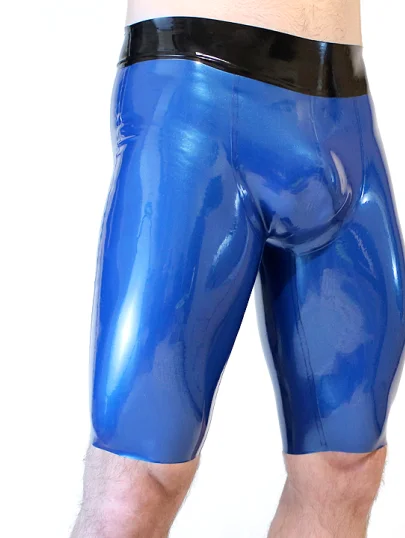 Latex Lingerie Pure Latex Rubber Blau&Schwarz Boxer Long Shorts Pants Briefs 0.4mm S-XXL