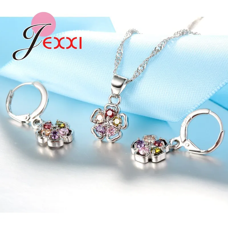 Jewelry Set Silver Jewelry Silver Jewelry Set Beautiful Flower Pendant Women/Girls 925 Sterling Silver Jewelry Set Necklace & Earrings Shiny Cubic Zirconia