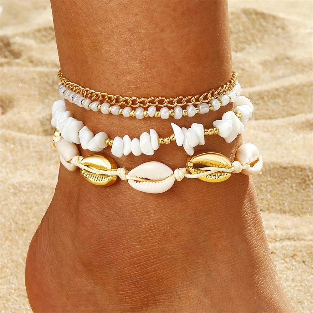 Silver Anklet Bracelet Ankle Chains Beads Anklet Fashion Accessories Shell For Women