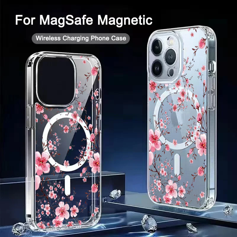 รูปสินค้า เคสซิลิโคนใสลายดอกพีช นุ่มกันกระแทก สำหรับ iPhone 15/14/13/12 Pro Max