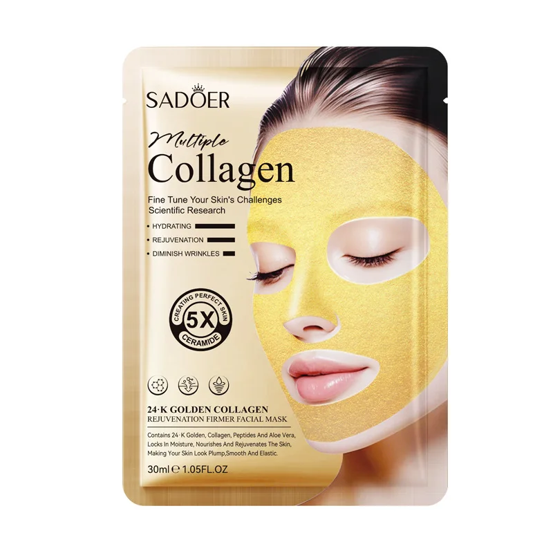 SADOER 24k Golden Collagen Facial Masks Anti Wrinkle Firming Moisturizing Anti-Aging Face Mask Beauty Facial Skin Care Products