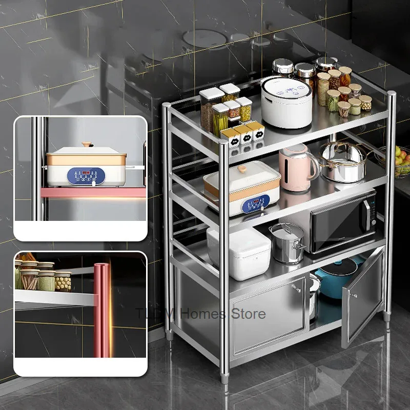 Floor-standing Microwave Cupboard Kitchen Cabinet Stainless Steel Multi-layer Kitchen Cabinets Shelves Home Kitchen Furniture 3