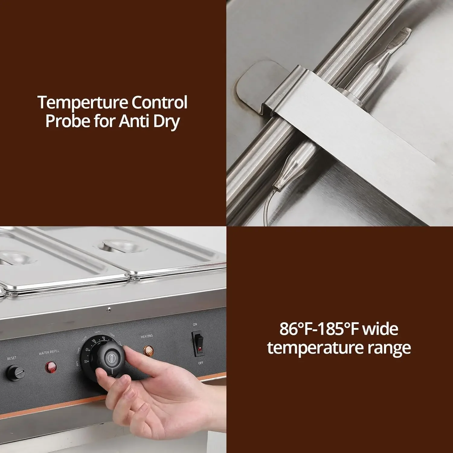 Tempering Machine-4.12 QT*3 Tanks, Temp Control 86~185℉, 1500W Stainless Steel Electric Commercial Food Warmer for C