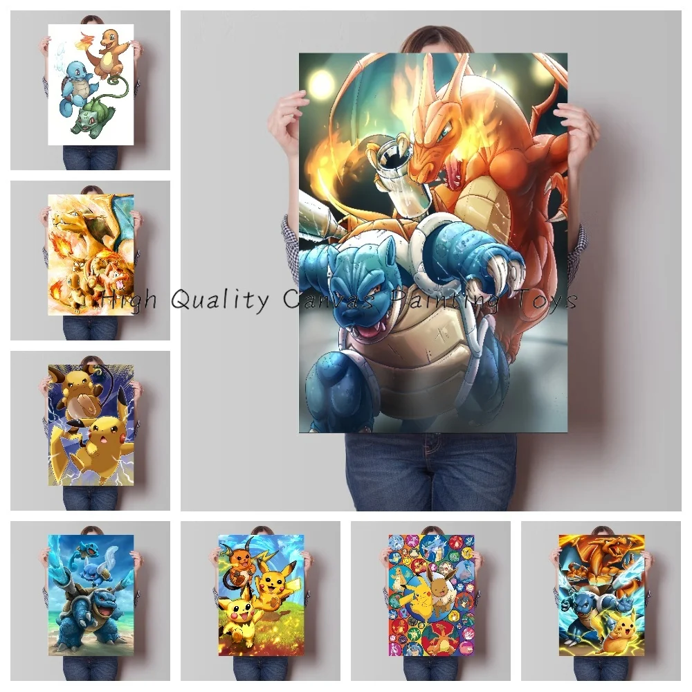 

Pokemon Pikachu Charizard Blastoise Peripheral Canvas Decorative Painting Poster Anime Style Roles Picture Wall Art Room Decor