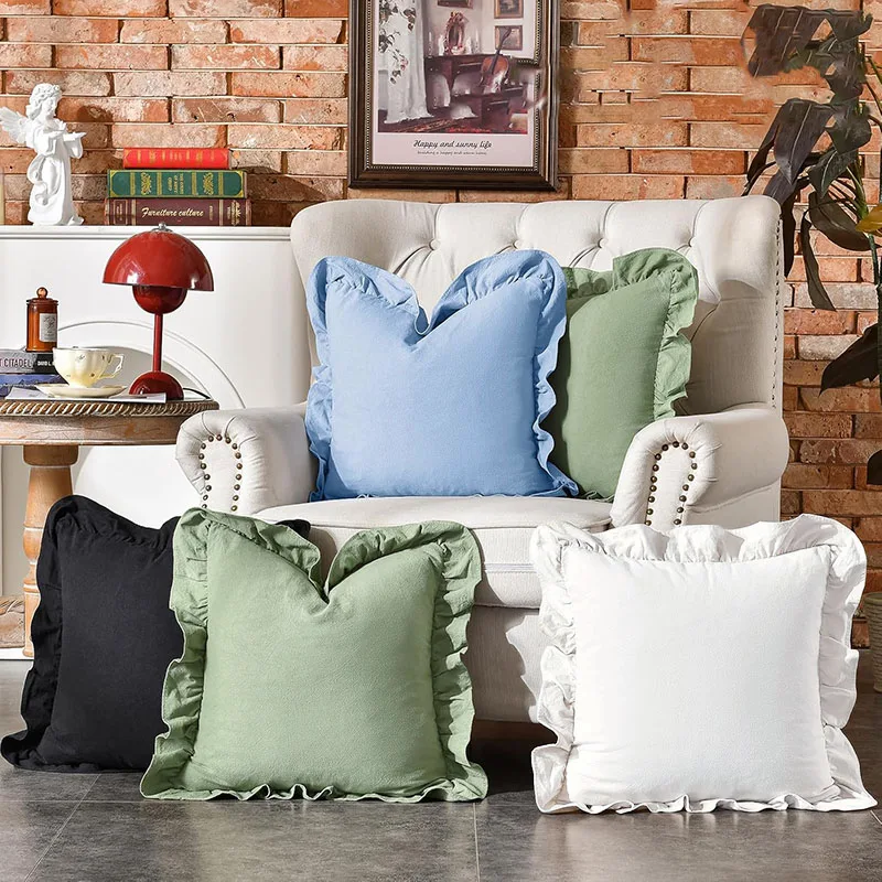 Set of 2 Soft Cotton Ruffle Decor Pillow Covers