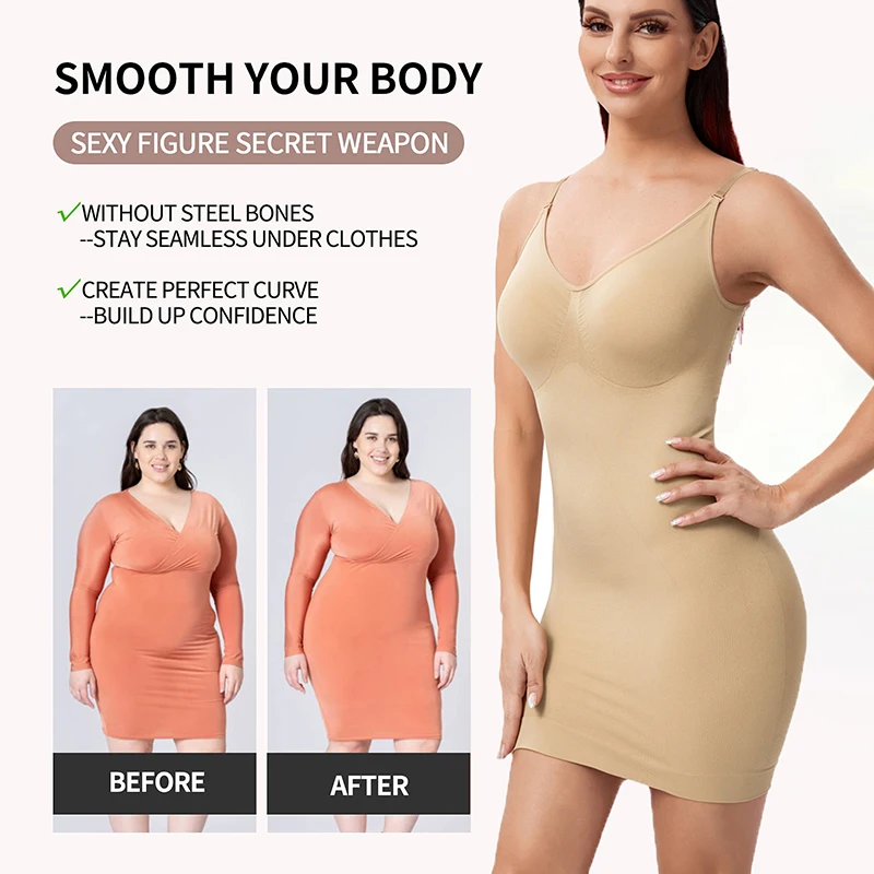 Women V Neck Shaperwear Full Body Slip Seamless Targeted Firm Tummy Control Slip Under Dresses Slimming Body Shaper Underwear