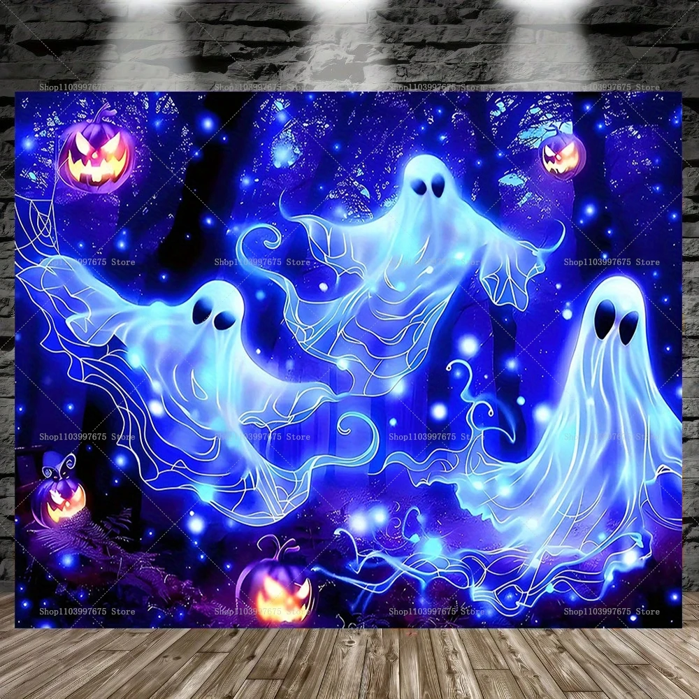 Halloween Backdrop Banner Pumpkin Bats Ghost Design Photography Background For Halloween Party Birthday Decorations Wall Decor – Detail 4