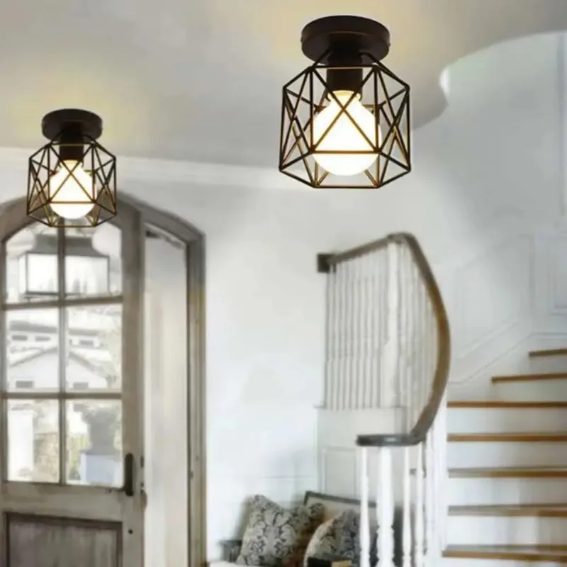 Simple Design Birdcage Shaped Ceiling Light Fixtures Black Light for Home Hotel Kitchen Decor Lighting AC90-260V Modern Lamp