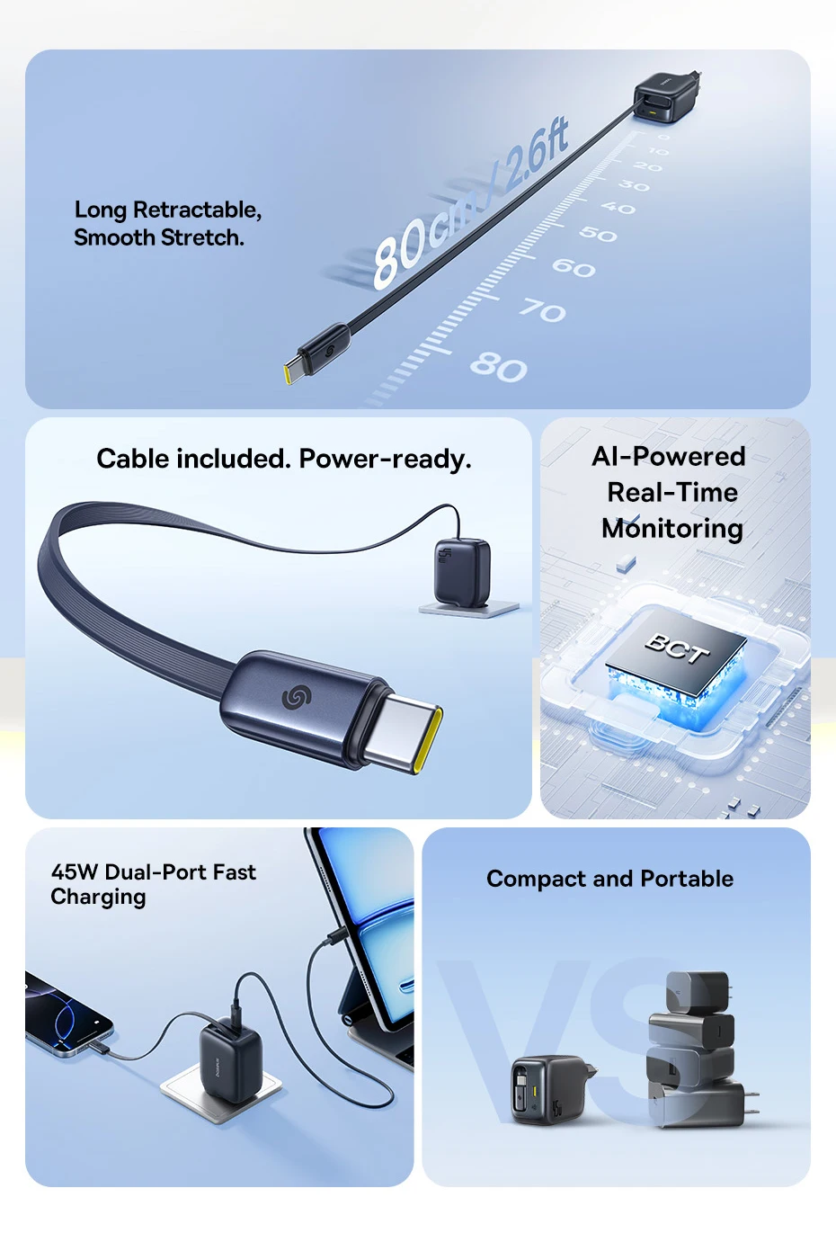 Baseus EnerCore CJ11 45W USB-C Retractable Charger