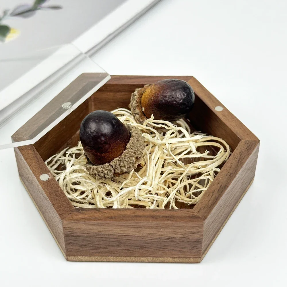 1PCS Creative Acrylic Board Hexagon Box Natural Wood Storage Wooden Box for Necklace Ring Gift Wooden Jewelry Organizer Cases 3