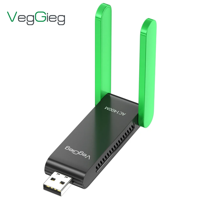 VegGieg 1400Mbps Dual Band USB WiFi מתאם 2.4G/5G עם אנטנה 5dBi כרטיס רשת ללא דרייבר למחשב ולמחשב נייד