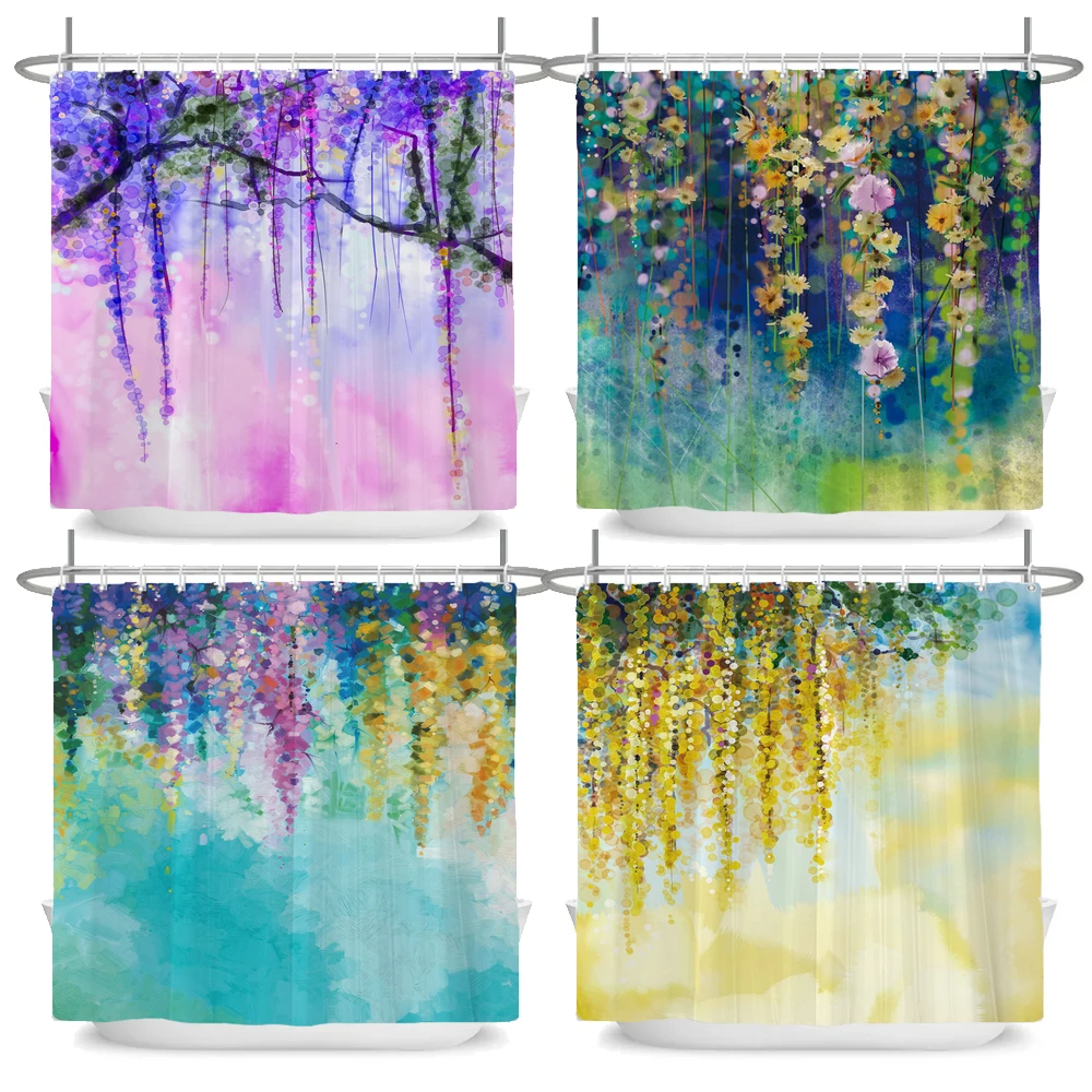 

Watercolor Flower Plant Leaves Shower Curtains Waterproof Polyester Fabric Home Bathroom Decoration Accessories Bathtud Curtain