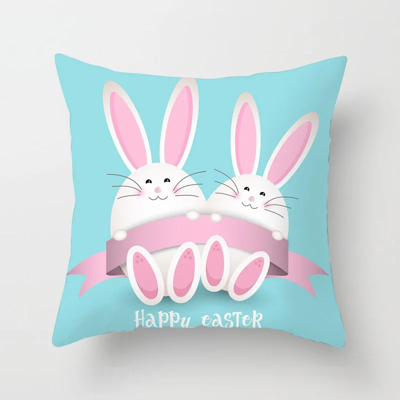 45x45cm Happy Easter Cushion Cover Spring  Home Decorative Flower Garland Rabbit  Egg Print Pillow Case 4