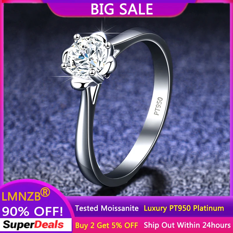 

PT950 Platinum Ring Women's Wedding Jewelry Fine Accessories Four Claws Round VVS1 D Color 0.5 Carat Moissanite Diamond Ring