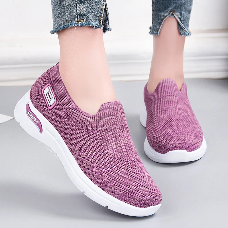 

New comfortable walking shoes trend all casual fashion socks shoes flying woven fabric breathable lazy shoes soft soles women