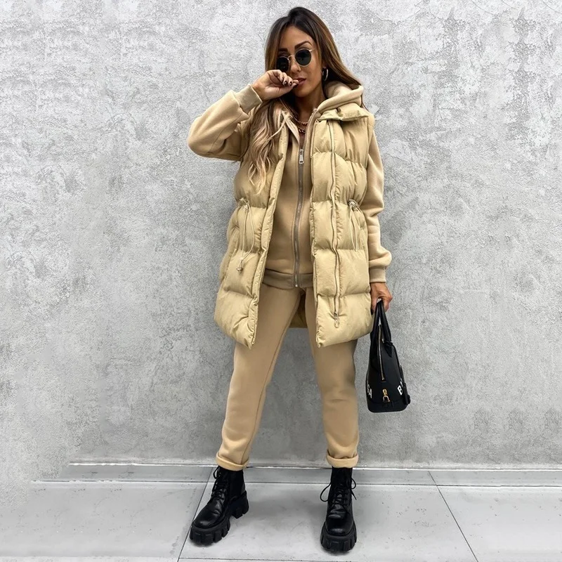 2023 New Lugentolo Winter Waistcoat Women Sleeveless Padded Jacket Loose Stand-up Collar Zipper Pocket Streetwear Vest