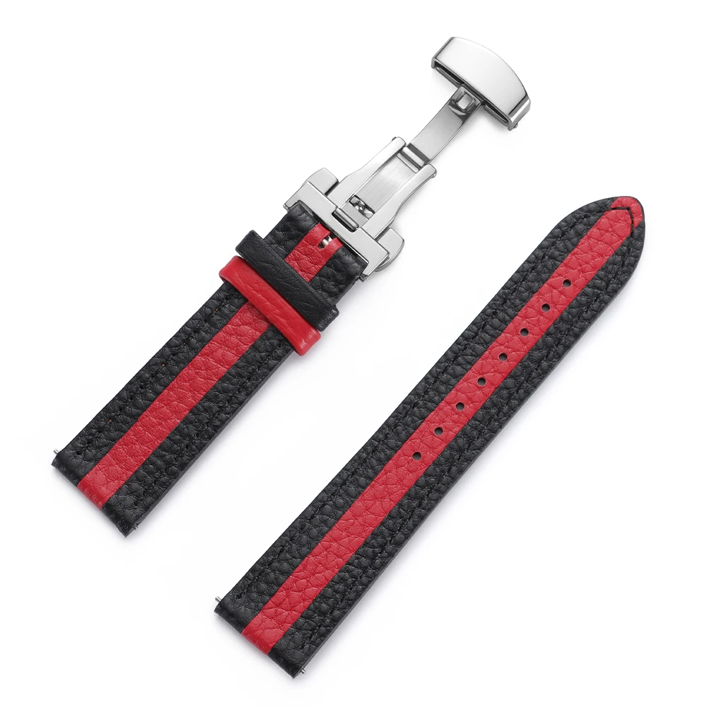 Colorful Calfskin Leather Watch Strap with Butterfly Buckle