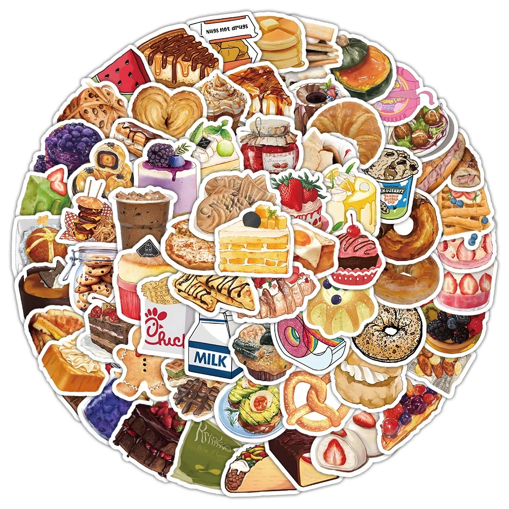 100PCS realistische Süßigkeiten Getränke Desserts Brot Snack Packs Graffiti Aufkleber für Helm Fahrrad Hand Konto Federmäppchen Aufkleber