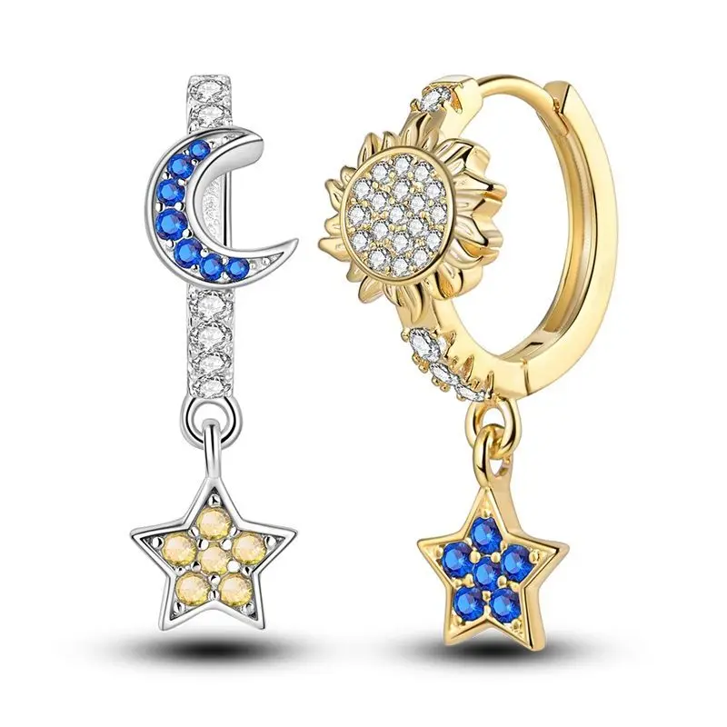 Colorful Zirconia-Embellished Feather and Butterfly Hoop Earrings in 925 Silver