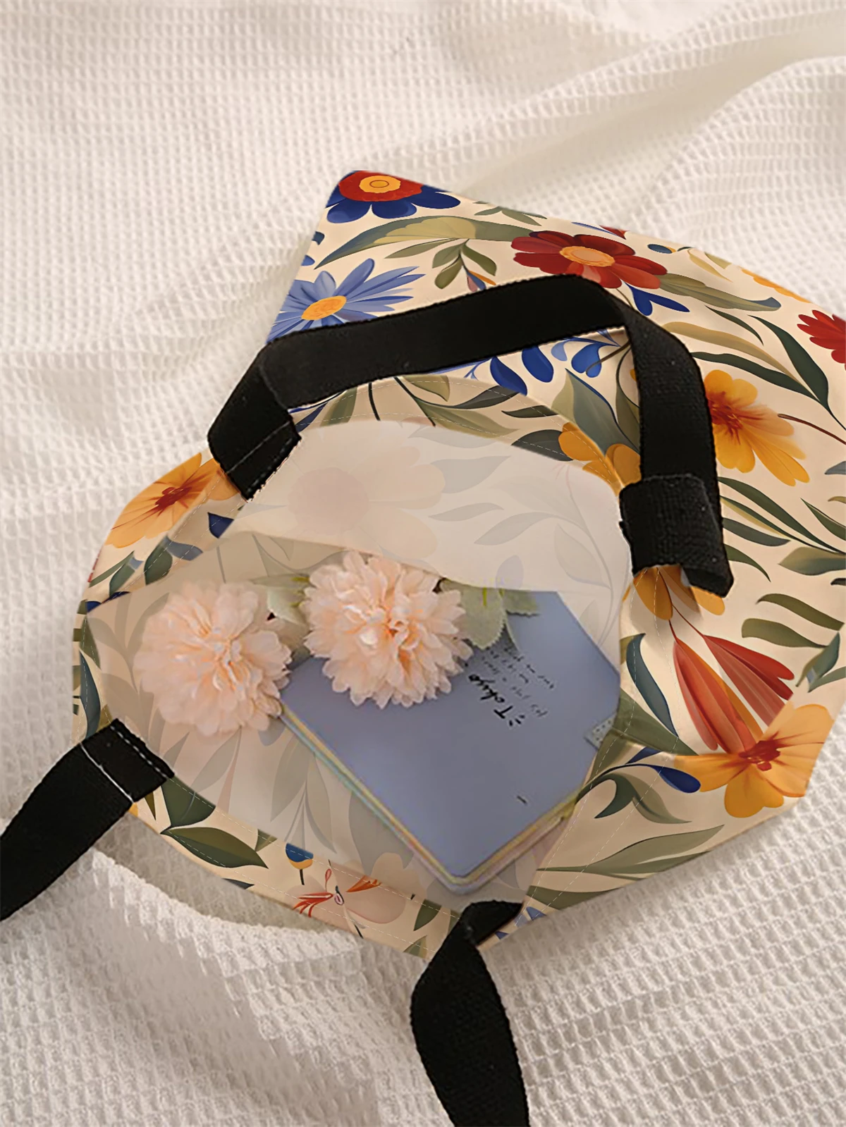 Flower pattern printed casual handbag, reusable fashionable backpack, multifunctional handbag, canvas shopping bag