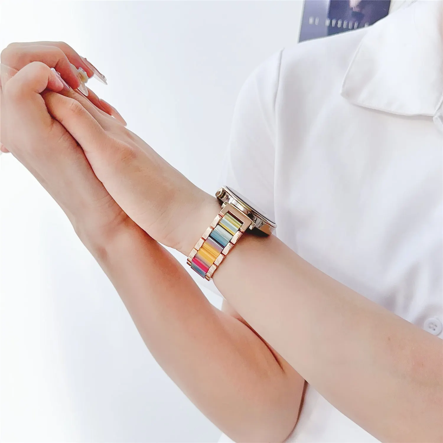 Colorful Resin and Metal Watch Band Strap - Universal Wristband Bracelet