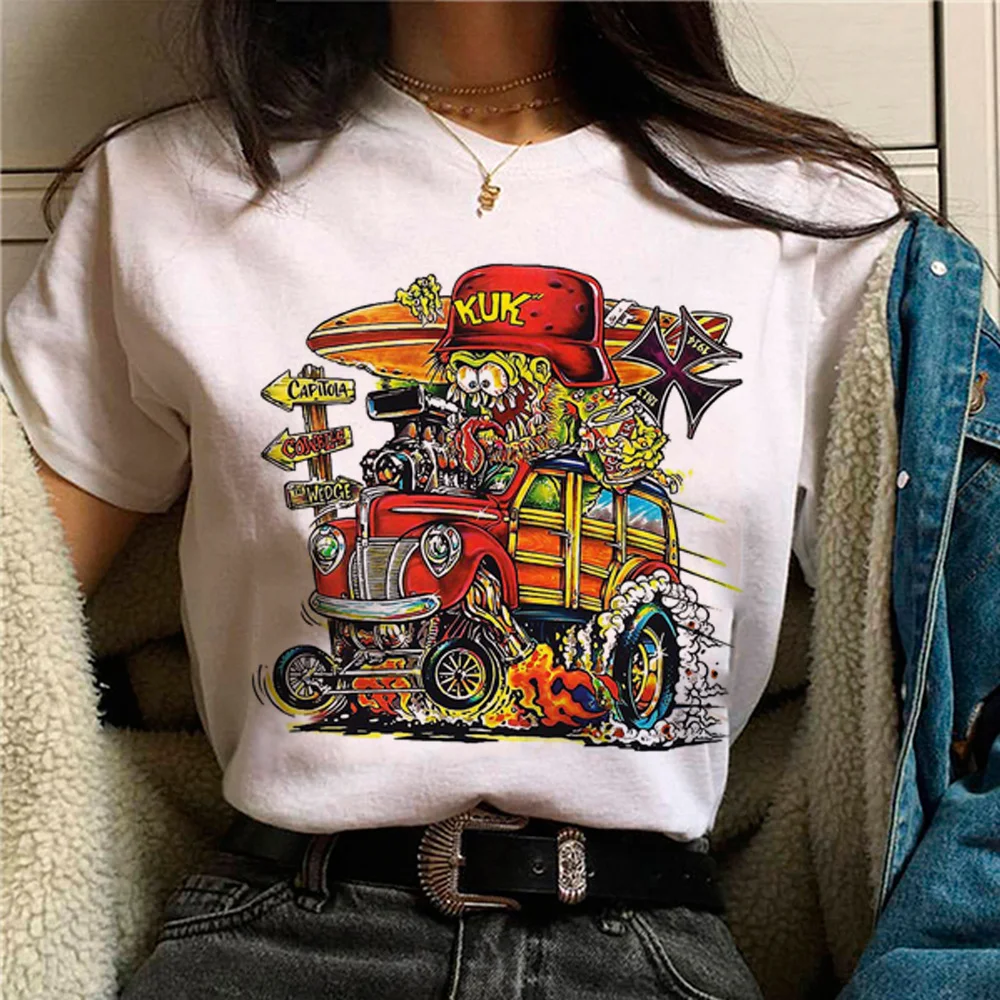 Rat Fink T-Shirt Donna Streetwear Maglietta Comica Giapponese Ragazza Designer Streetwear Y2K Vestiti