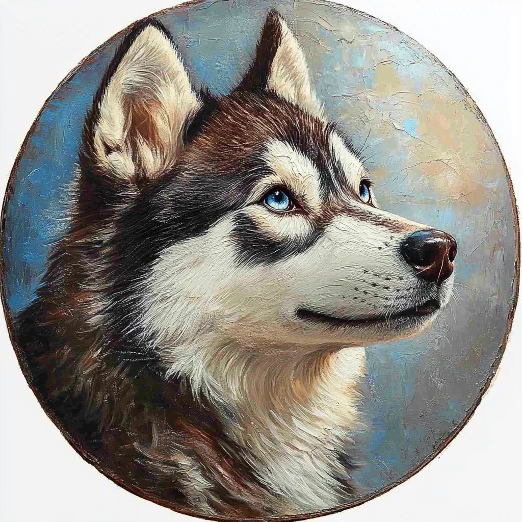 Husky Pet Ornaments-Customizable Circular Aluminum Decorative Paintings for Cats & Dogs-Unique Pet Souvenir Tombstones