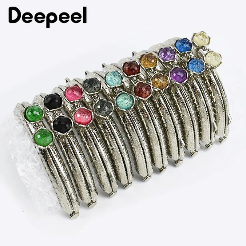 10pcs Deepeel 8.5cm Metal Embossed Kiss Clasp Bags Handle Purse Frame Bead Decoration Sewing Brackets Bag Handles Accessories