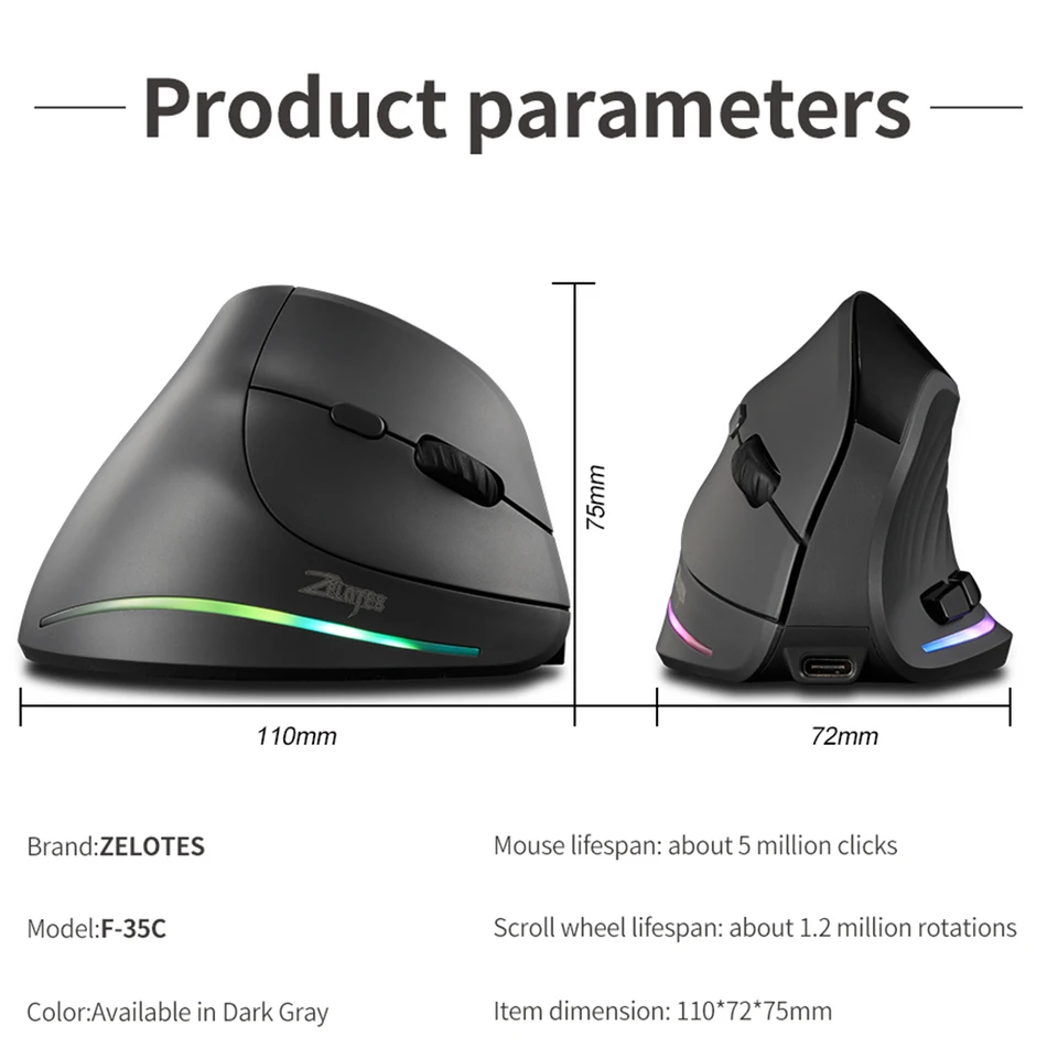 Lefon 2.4G Ergonomic Wireless Rechargeable Gaming Mice For PC Laptop MacOS Office F35C/F35B/F35 Model Vertical Mouse_voghion.com