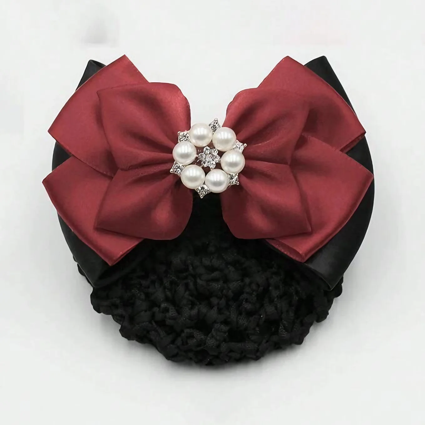 1pc Fashion Pearl Bow Spring Hair Clip Hair Net Nurse Stewardess Professional Headwear Hotel Bank Women Headdress Barrettes