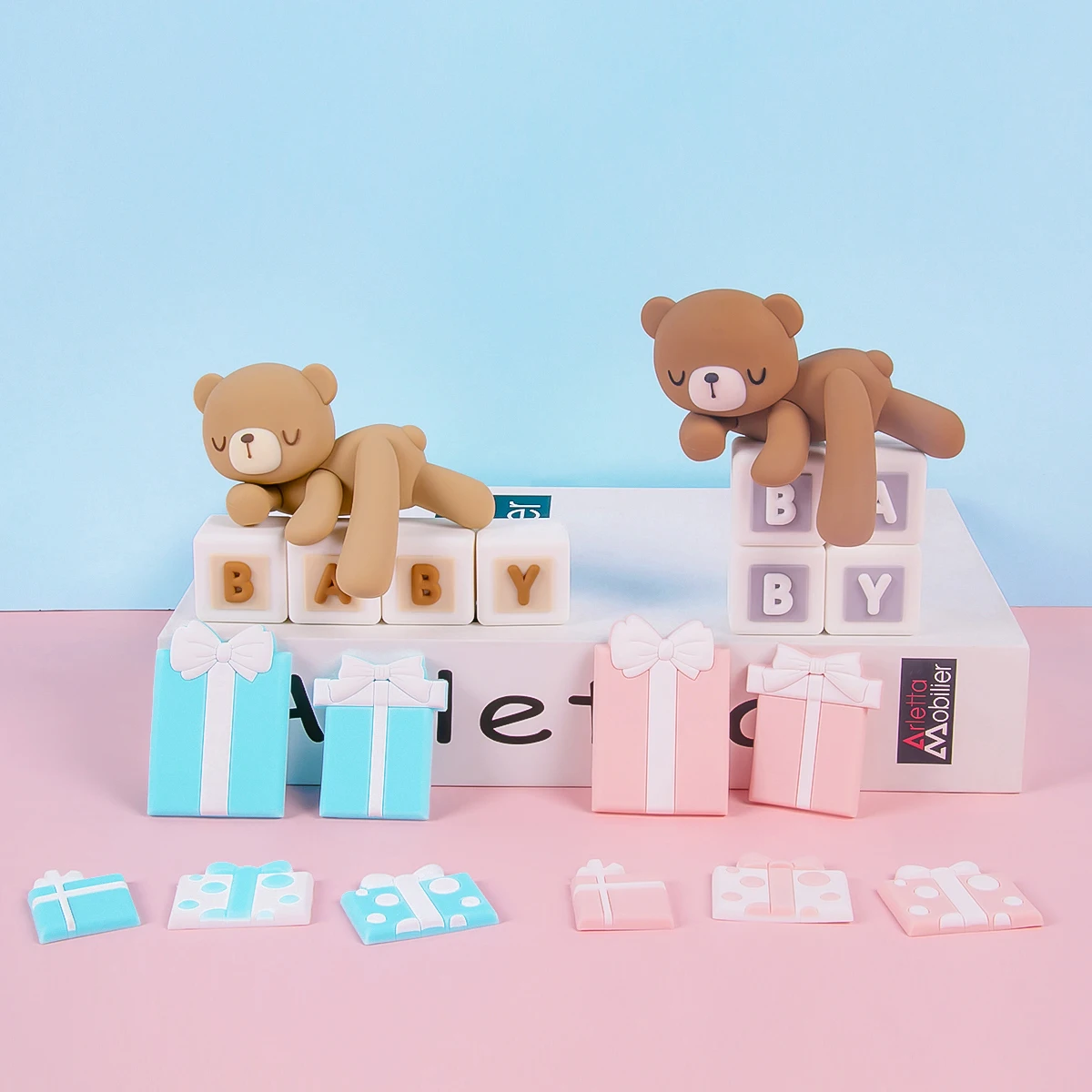 Rosa blauer Bär Zug puppen Kuchen Dekoration Geburtstags torte Topper Baby Boy Girl 1. Geburtstags torte Topper Baby party liefert – Detail 2