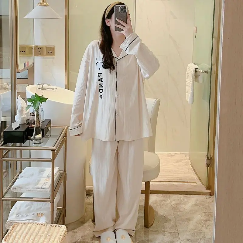 Men Spring Autumn Pajamas Cotton Long Sleeve Printed Sleepwear Lapel Breasted Nightgown 2024 Latest Large Size Loose Nightdress