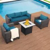Patio Rattan Furniture Set  Outdoor PE Wicker Conversation Couch, Brown Sectional Sofa Couch with 50,000BTU Adjustable 1