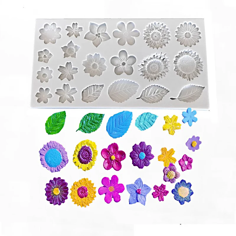 1pc Fondant Chocolate Silicone Mold with Rose, Leaf, Sunflower, and Small Daisy Flower ... - SKU FCSM2100 - UGI Packaging