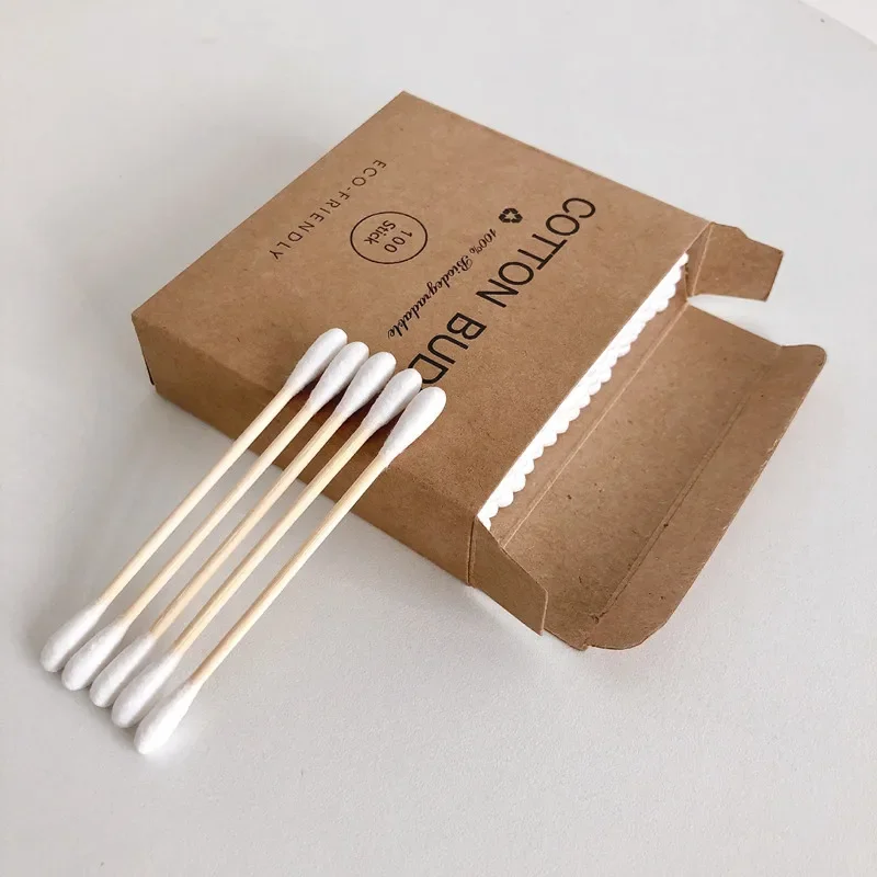 100/200pc Double Head Cotton Swab Bamboo Wood Sticks Disposable Buds For Beauty Makeup Nose Ears Cleaning cotton swabs