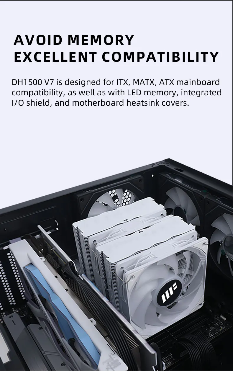 CPU Cooler 153mm height 7 HeatPipe TDP 280W Dual Towers Double Fan For Intel 185