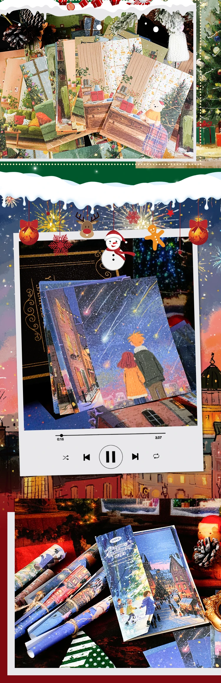 20-Blatt-Weihnachtsthema Scrapbook Vintage Materialien Papier Combo Kit DIY Junk Journal Collage Fotoalbum Retro Hintergrundpapier – Detail 9