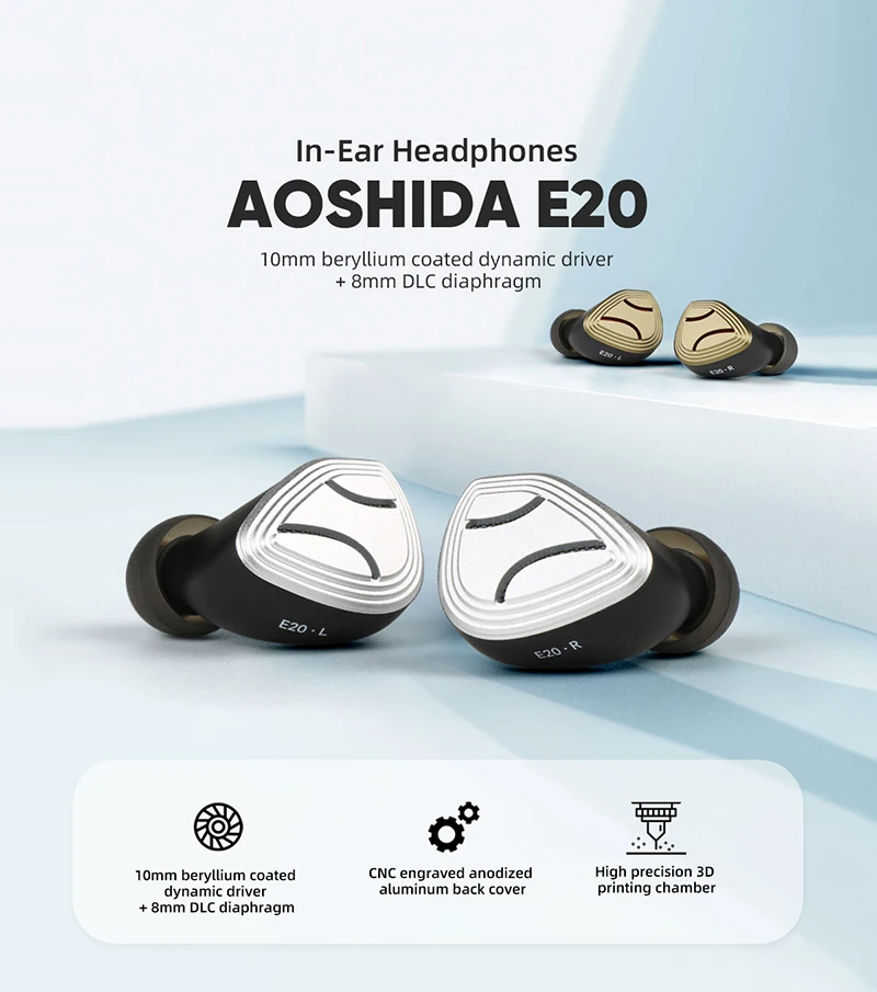 HiFi Audio Earset, berílio revestido, driver dinâmico,
