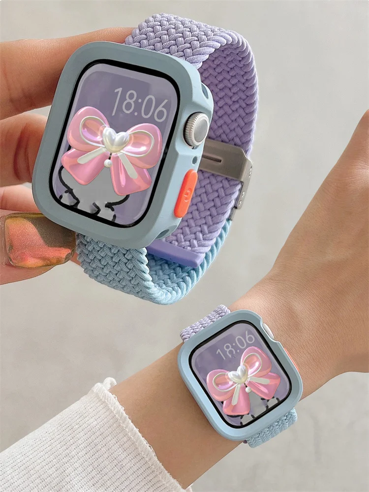 

New Nylon Case+Strap For Apple Watch Band 49mm 45mm 41 44mm 38 42mm 40 Adjustable Band For iWatch Series 9 8 7 SE 6 5 4 3 2 1