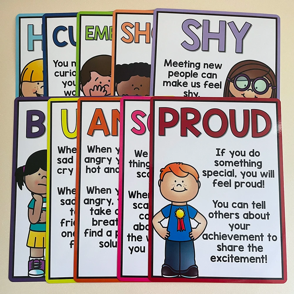 10Pcs Emotional Processing Posters Feelings Chart for Kids Wall Decro Chart Growth Mindset Teacher Teaching Aids Montessori 3