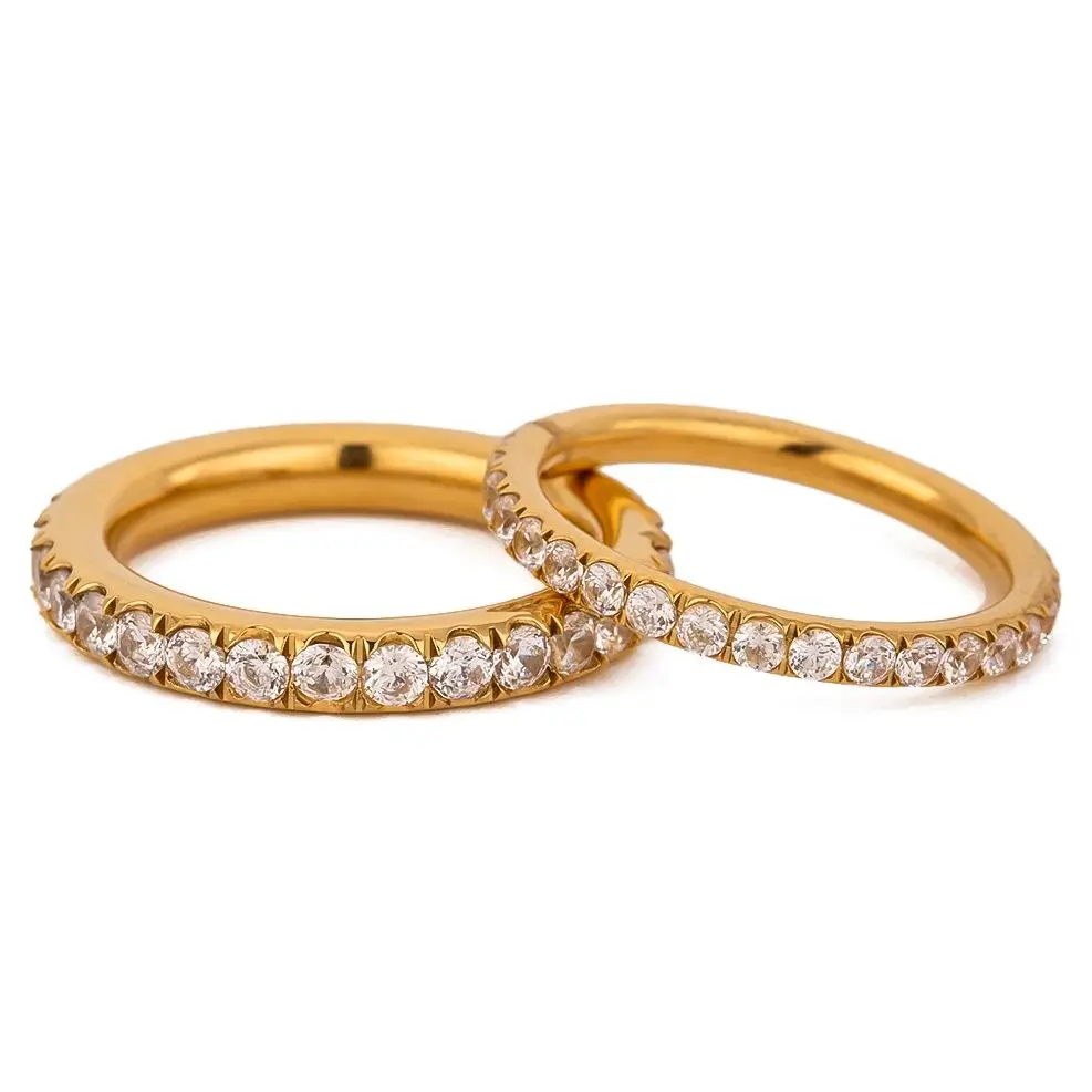 Youthway Cubic Zirconia Rhinestones Inlaid Round Ring 18K PVD Gold-plated Stainless Steels Waterproof Jewelry round rings cubic zircon ring jewelry rings ring jewelry