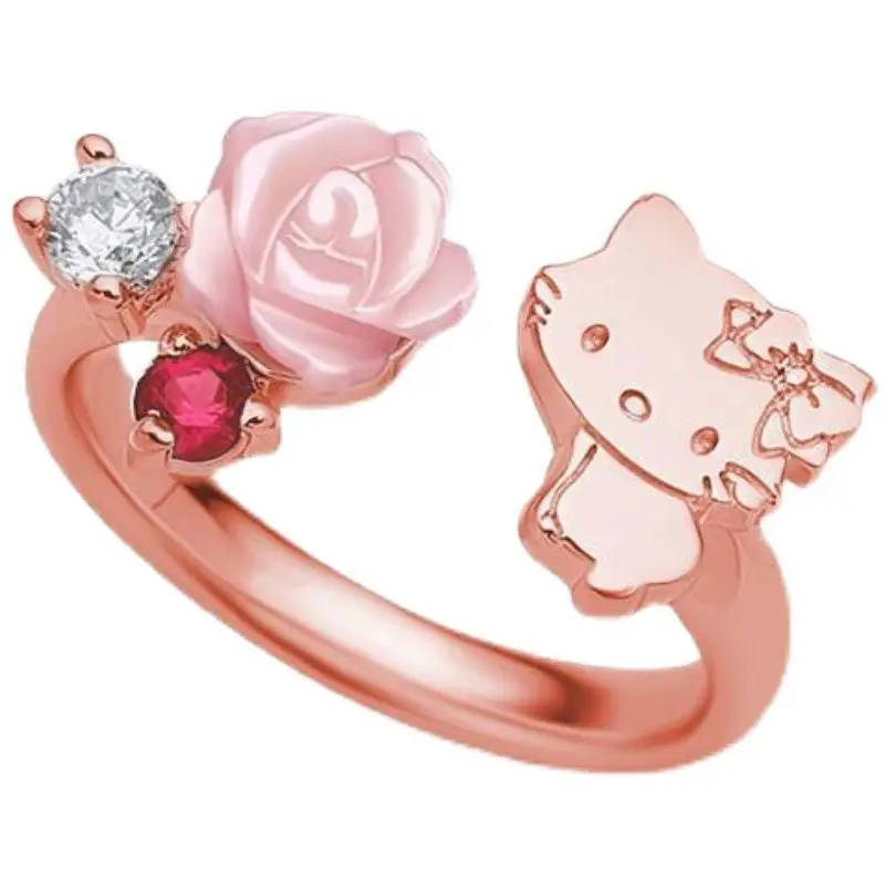 Sanrio Hello Kitty Necklace Cute Melody Cartoon Diamond Bracelet Ring Couple Jewelry Girl Birthday Holiday Gift